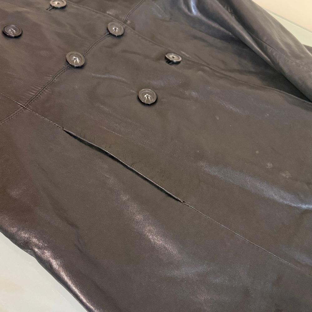 Leather Jacket Women Alfani Black Leather Trench Coat Size XL - Picture 7 of 7